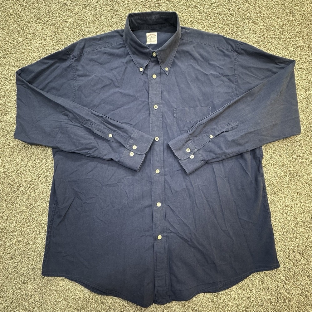 Brooks Brothers Button Up Shirt Men's XL Navy Blue Long Sleeve Polo Madison - Picture 2 of 7